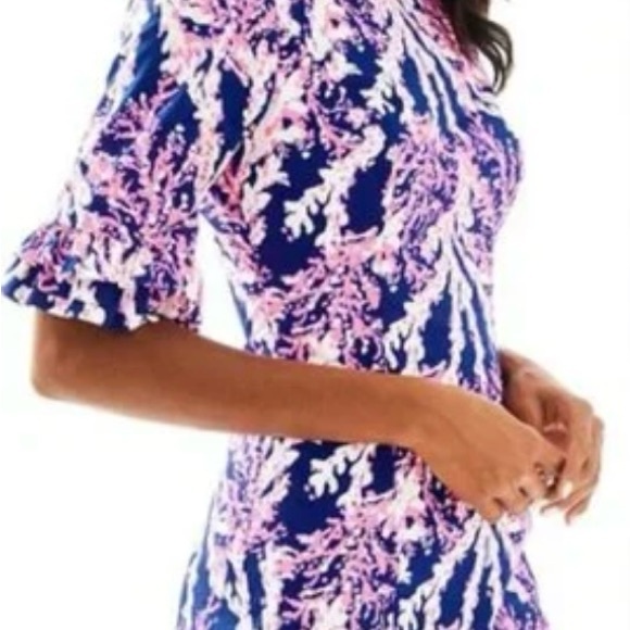 Lilly Pulitzer Fiesta Stretch Ruffle Sleeve Coral Print Dress Size 14 NWT - Picture 1 of 7